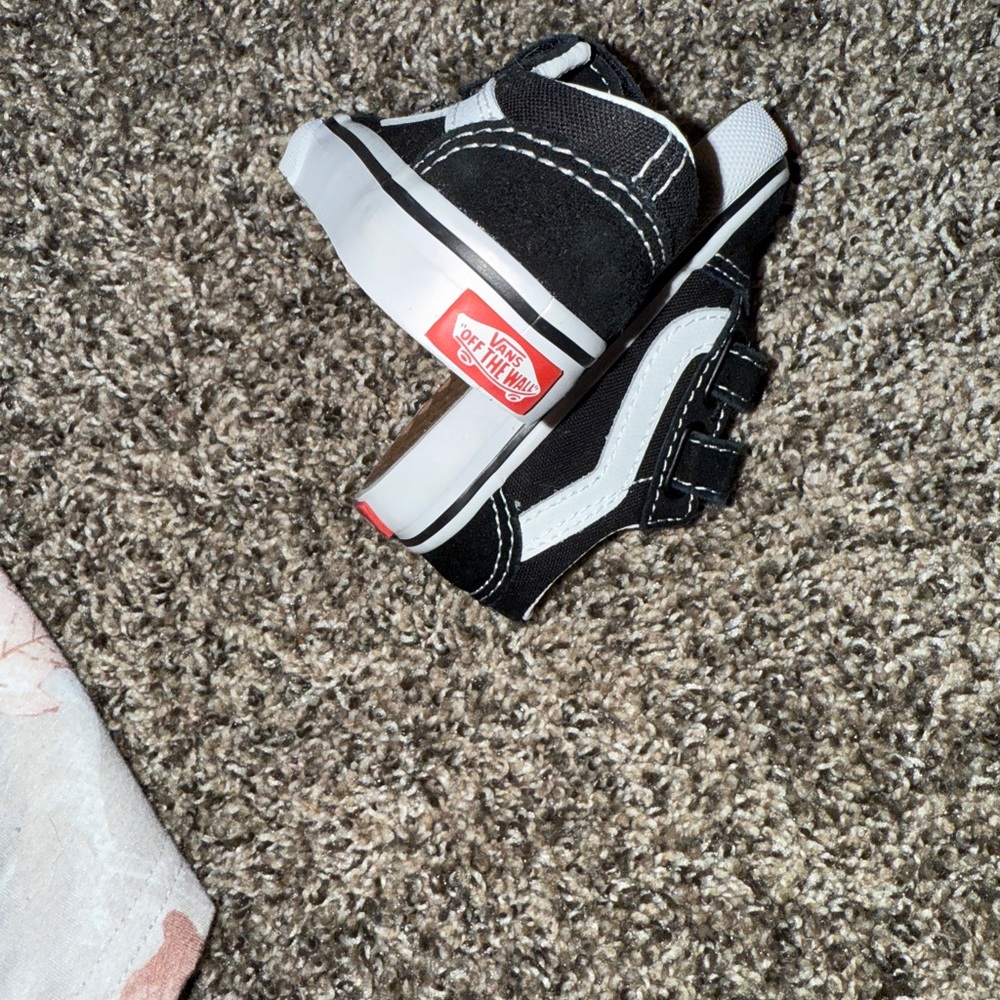 Vans Kids Black and White Velcro Sneakers